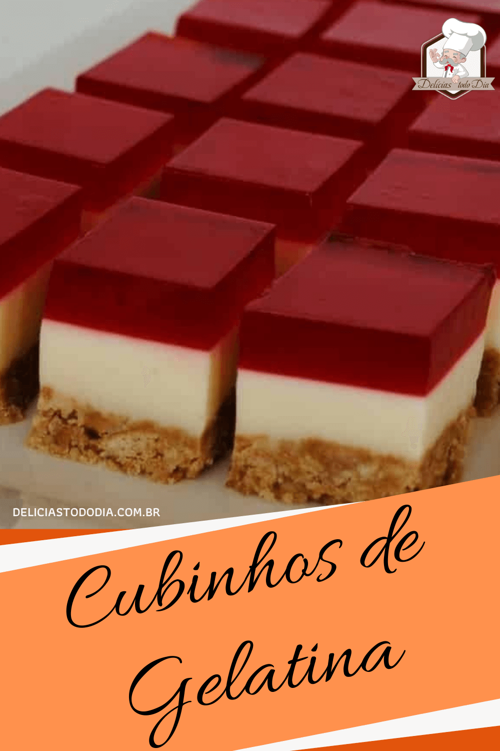cubinhos de gelatina com crosta de bolacha